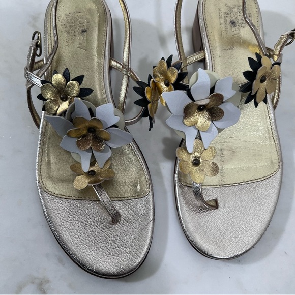 J Crew Collection Made In Italy Leather Gold Floral Boho Elegant Sandals Size 8 - Picture 12 of 15